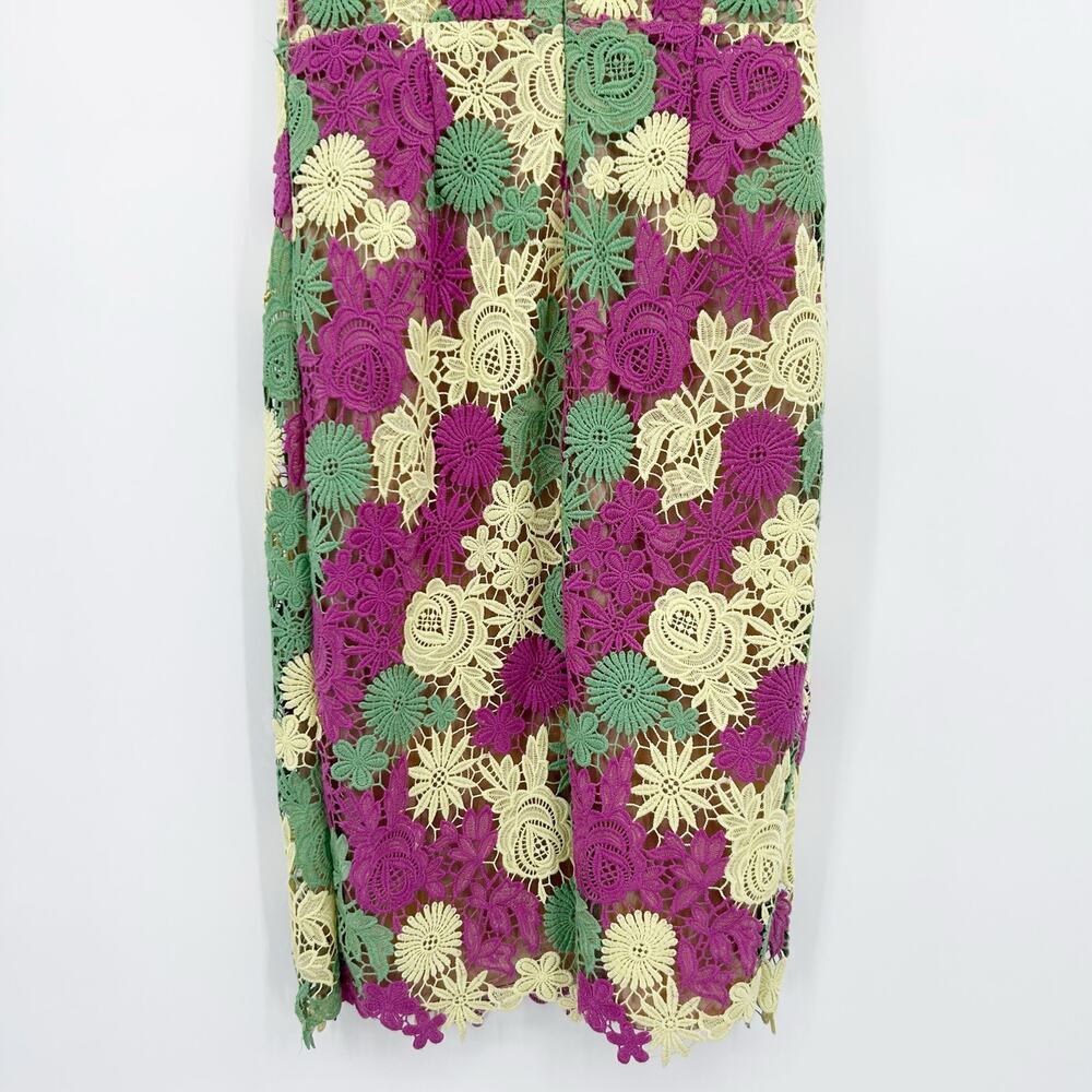 Mikael Aghal Merana 3D Floral Lace Sheath Dress Sz 4 Pink Green Yellow occasion - Picture 11 of 11